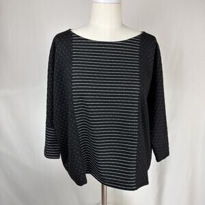 NWT Sydney Black White Dots Stripes 3/4 Sleeve Cropped Top LG #0749 USA